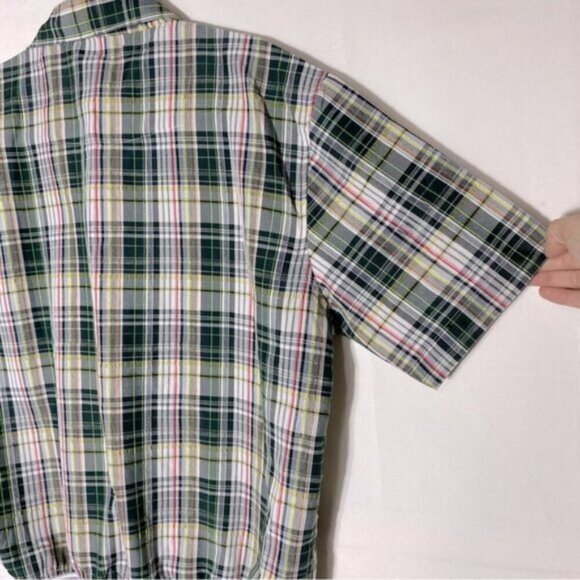 Jones New York Green Wht Plaid Short Sleeve Elastic Hem Snap Front Golf Shirt XL - Picture 10 of 14